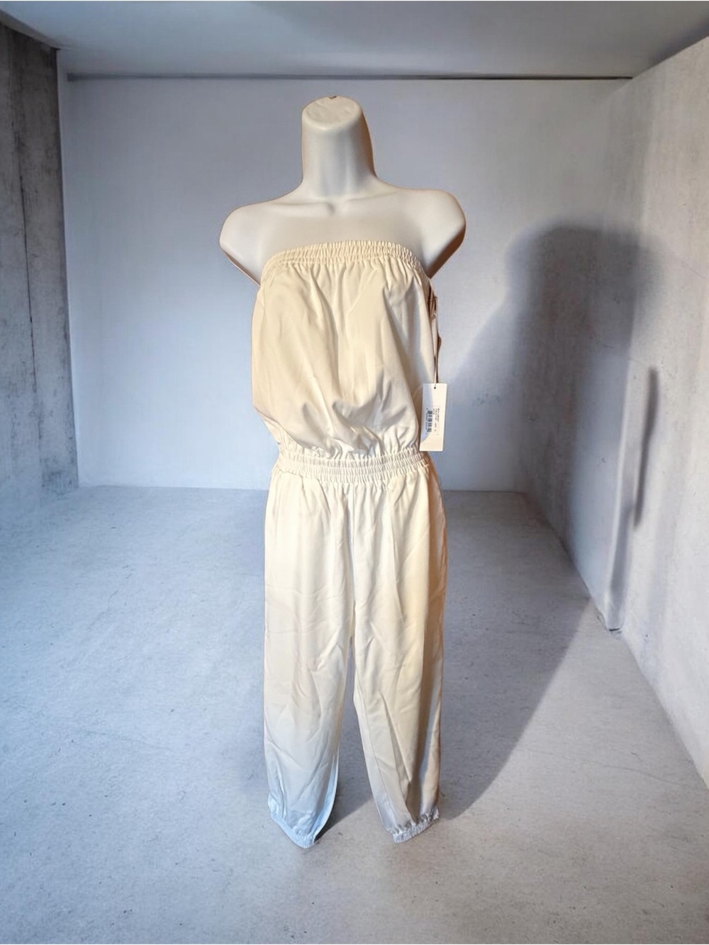 Strapless Elastic Waist pure white Jumpsuit